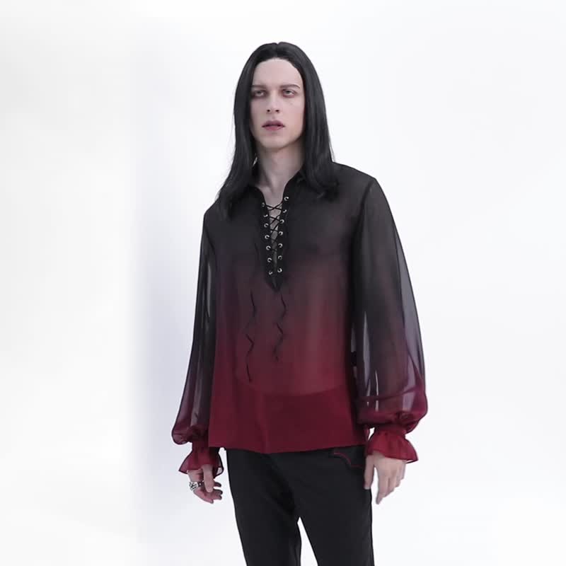 Blood Fairy Tale Gothic Art Shirt-Red/Black/Grey/Loose Fit - เสื้อเชิ้ตผู้ชาย - วัสดุอื่นๆ สีแดง