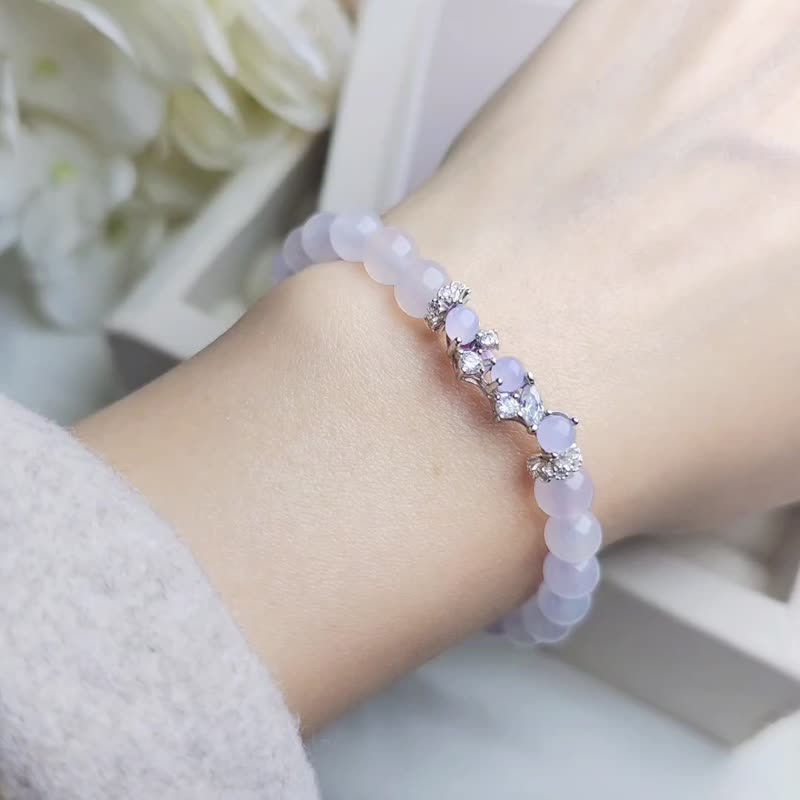 Noble Person•Peach Blossom|Dream Ice Glue Translucent Rope Light Pink Purple|Myanmar Jade Ice Red Purple Sterling Silver Bracelet Beads - Bracelets - Jade 