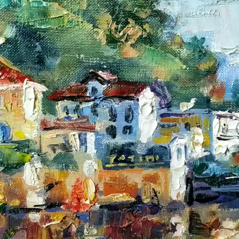 Italy Painting 意大利景观 Landscape Artwork Lake Como Original Art Impressionism 油畫原作 - โปสเตอร์ - วัสดุอื่นๆ 