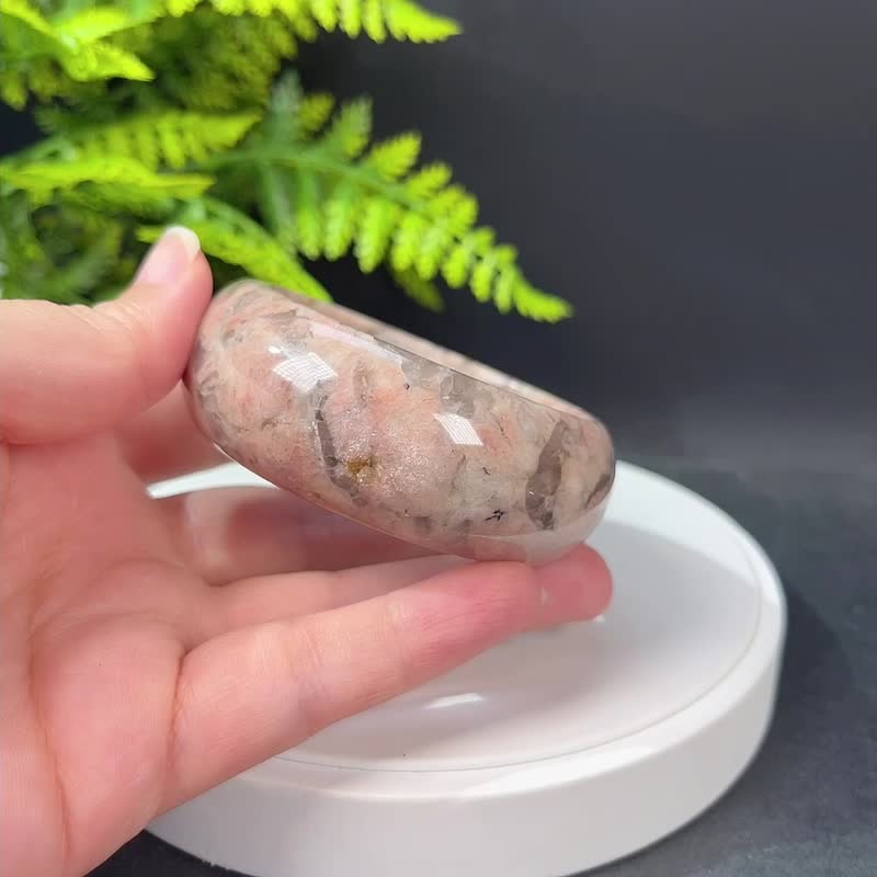 獨特長石手鐲58+MM 玉化高瓷星光 肉紅色寬條 增強毅力 提升氣質 - 手鍊/手環 - 半寶石 