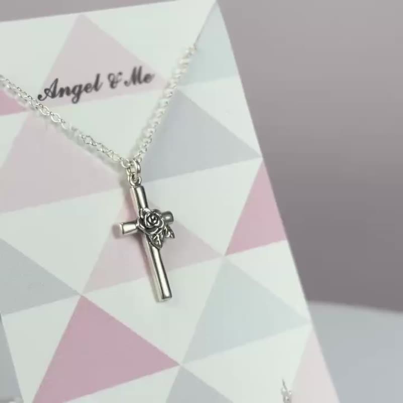 【Angel & Me】玫瑰 十字架 s925純銀項鍊 情人節禮物 聖誕節禮盒 - 項鍊 - 純銀 銀色