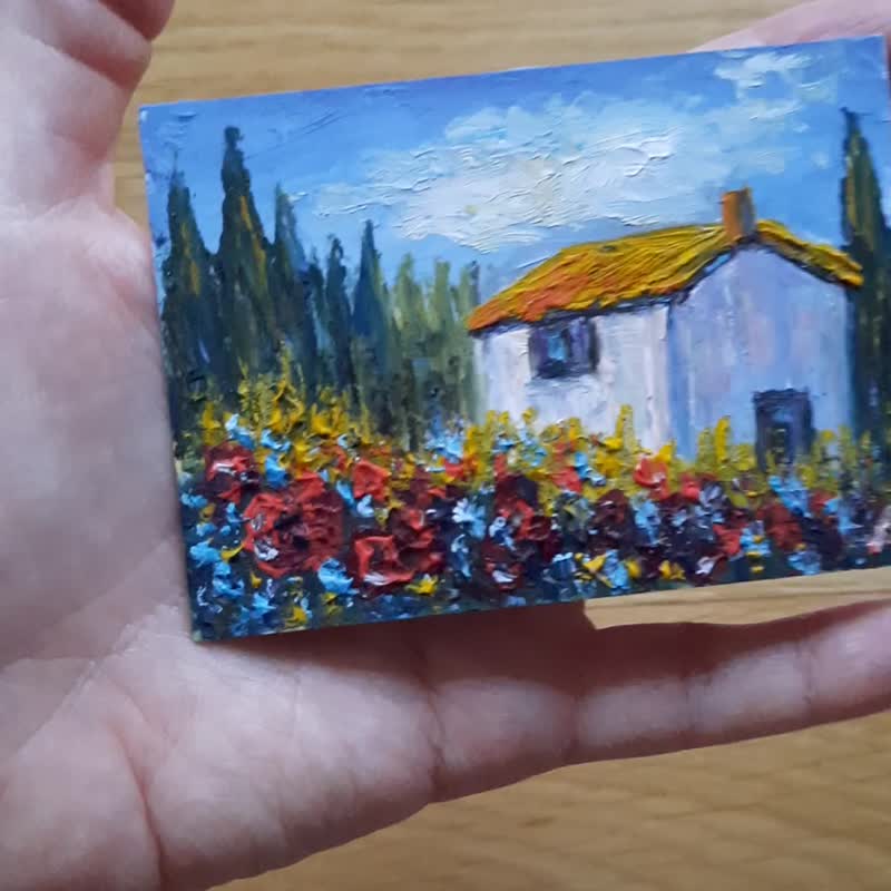 南フランス 原画 オイルペインティング ACEO イディルな風景 ミニチュア - ウォールデコ・壁紙 - 紙 