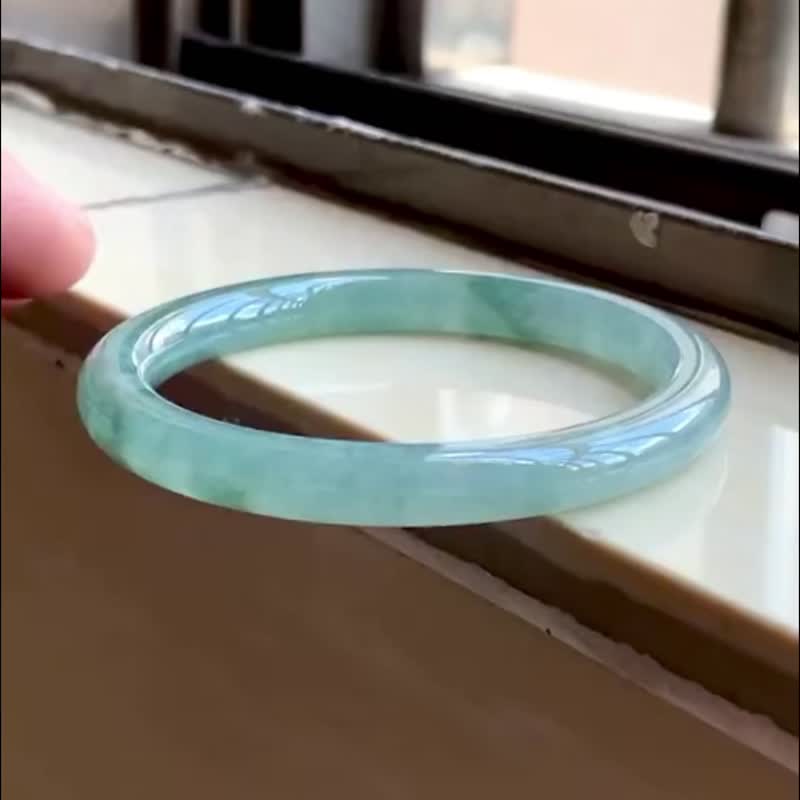 冰種 天然翡翠 緬甸 A玉 玉鐲 • 冰種油綠翡翠福鐲 - 手鍊/手環 - 玉石 綠色