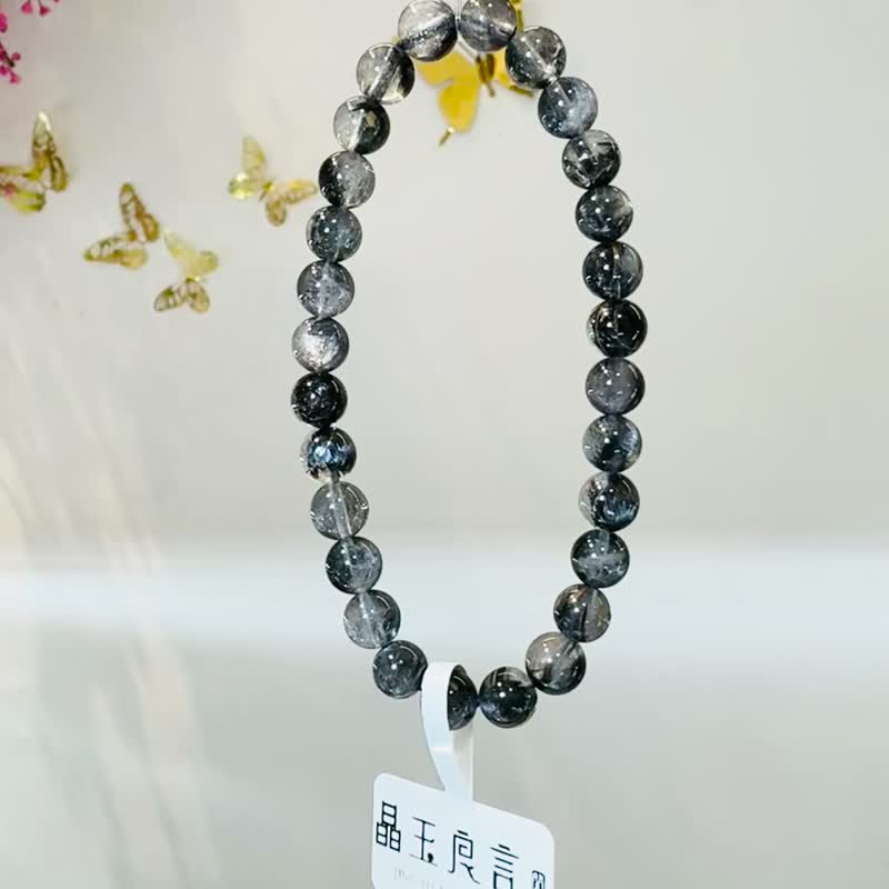 天然濃黑多礦黑銀鈦6.5-6.8mm11.82g主招財納寶驅邪避煞防小人 - 手鍊/手環 - 水晶 黑色