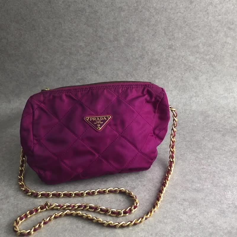 【 日本直送　名牌中古包 】PRADA プラダ ショルダーバッグ パープル トライアングルロゴ ナイロン チェーンショルダー vintage  brs8wn - 側背包/斜背包 - 尼龍 紫色