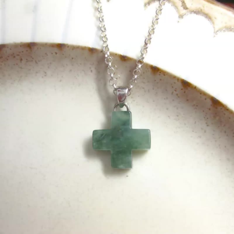 Christmas ornaments Christmas gift box | Jade pendant shape jade pendant-cross shape oil green Burmese jade - Necklaces - Jade Green