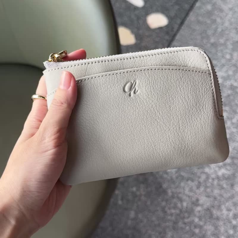 LoLa (Cloud): Short zip wallet, Short wallet, cow leather, Light grey - 錢包/皮夾/長短夾 - 真皮 白色