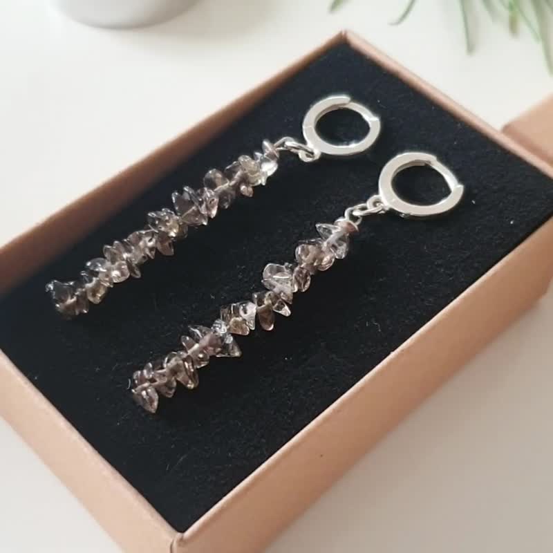 Smoky Quartz Earrings, 925 Silver, Capricorn stone, December gem, Christmas Gift - 耳環/耳夾 - 半寶石 咖啡色