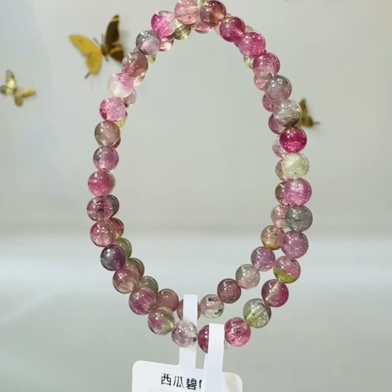 小資本性價比天然西瓜碧璽水晶4.5-6mm高頻磁場旺夫石雙色碧璽 - 手鍊/手環 - 水晶 多色