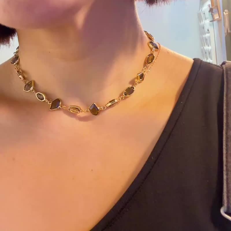 鋯石珍珠鎖骨短項鏈_鋼線_4色 - 項鍊 - 水晶 多色