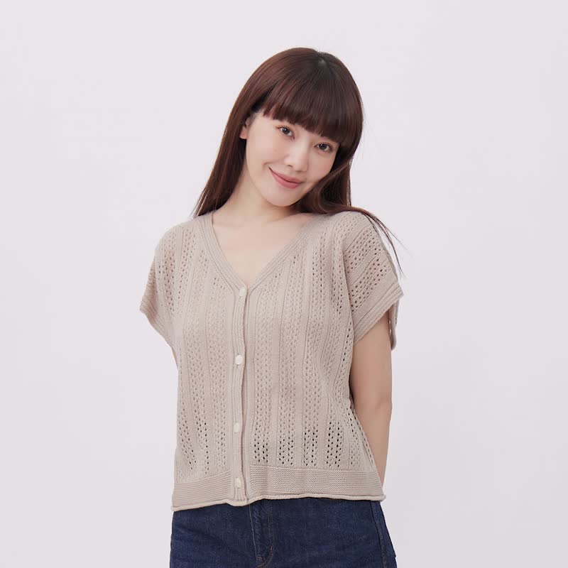 Delia Knit Button Open Vest / Beige - สเวตเตอร์ผู้หญิง - วัสดุอื่นๆ สีกากี