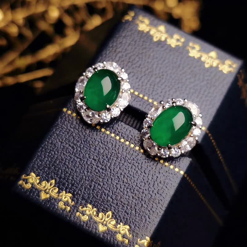 招財•健康•活力|大冰綠蛋|A貨翡翠純銀精緻耳環 - 耳環/耳夾/耳骨夾 - 玉石 