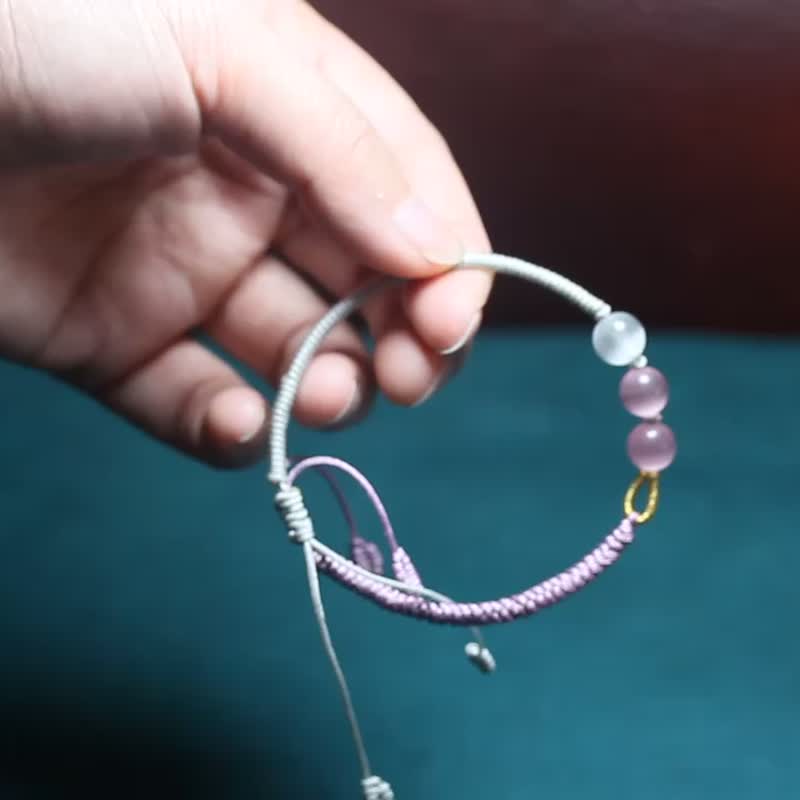 [Stone] Hand rope/bracelet/simple jewelry exquisite literary bracelet for her - Bracelets - Jade Pink