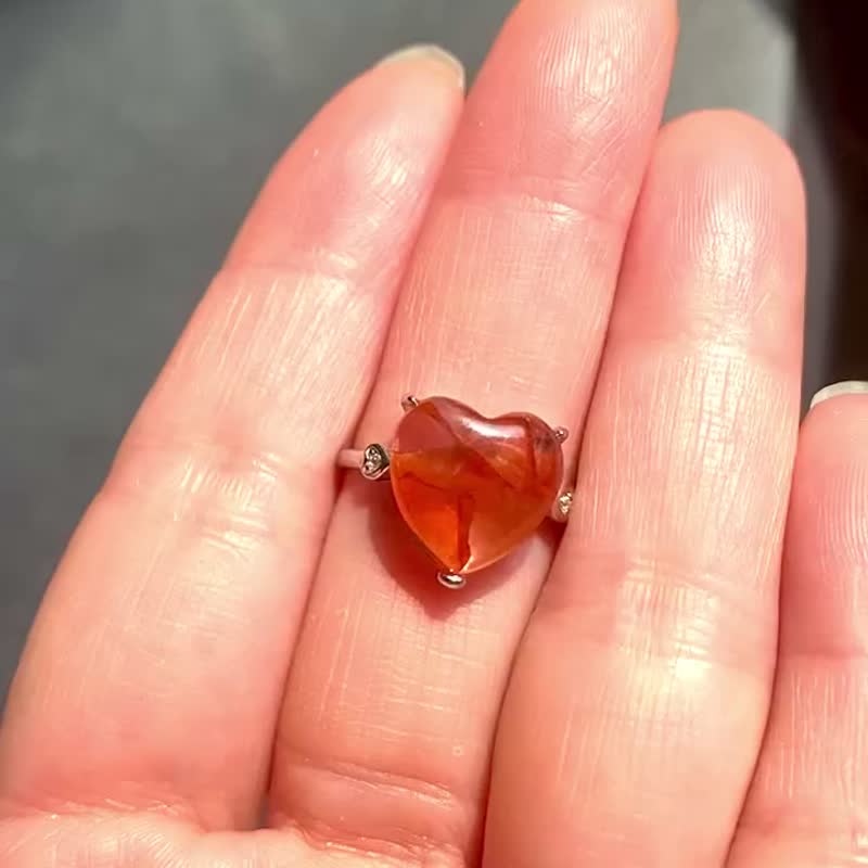 紅膠花愛心型簡約925銀戒指 - 戒指 - 水晶 紅色