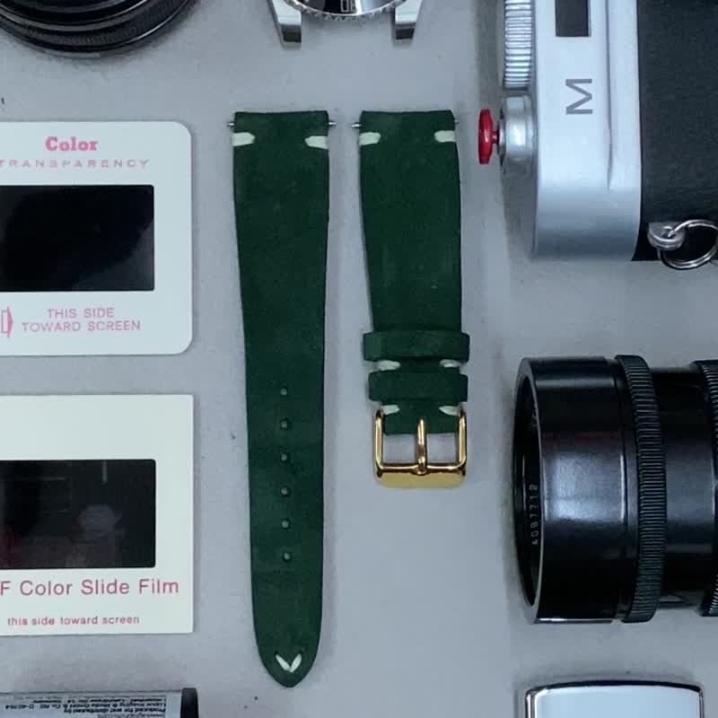 20mm 19mm 綠色猄皮表帶訂製 勞力士手工錶帶 18mm 皮革錶帶 - 錶帶 - 真皮 綠色