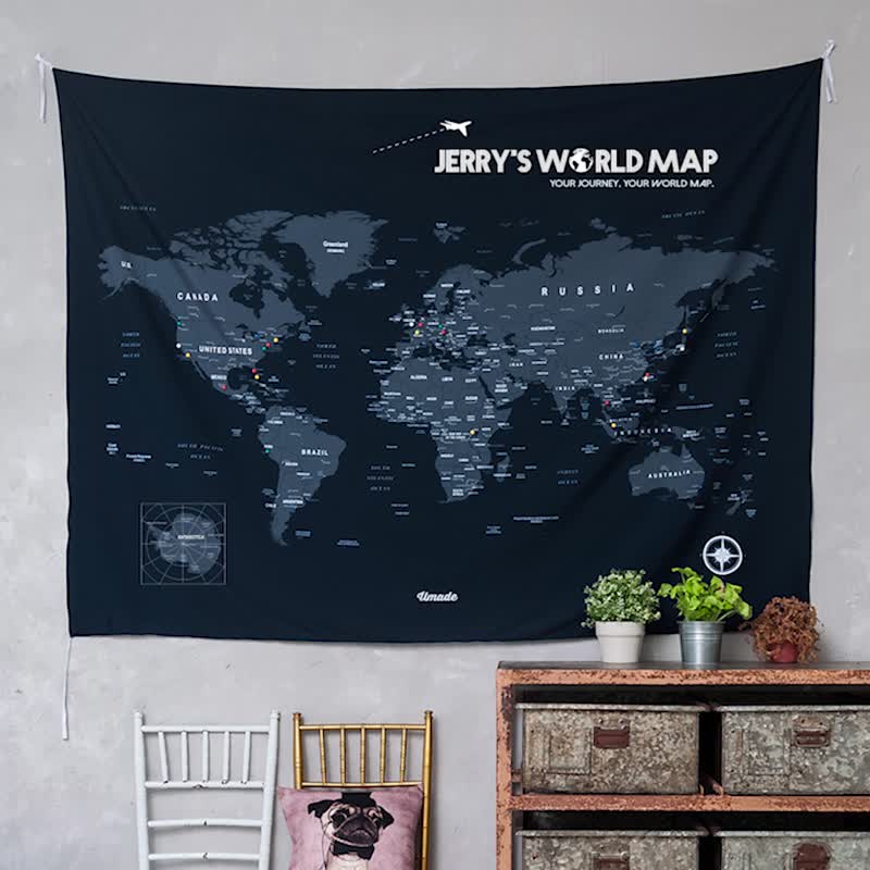 เส้นใยสังเคราะห์ โปสเตอร์ สึชมพู - Personalized World Map, Pin Map Travel Map-Pink-Wall Decor (Fabric)