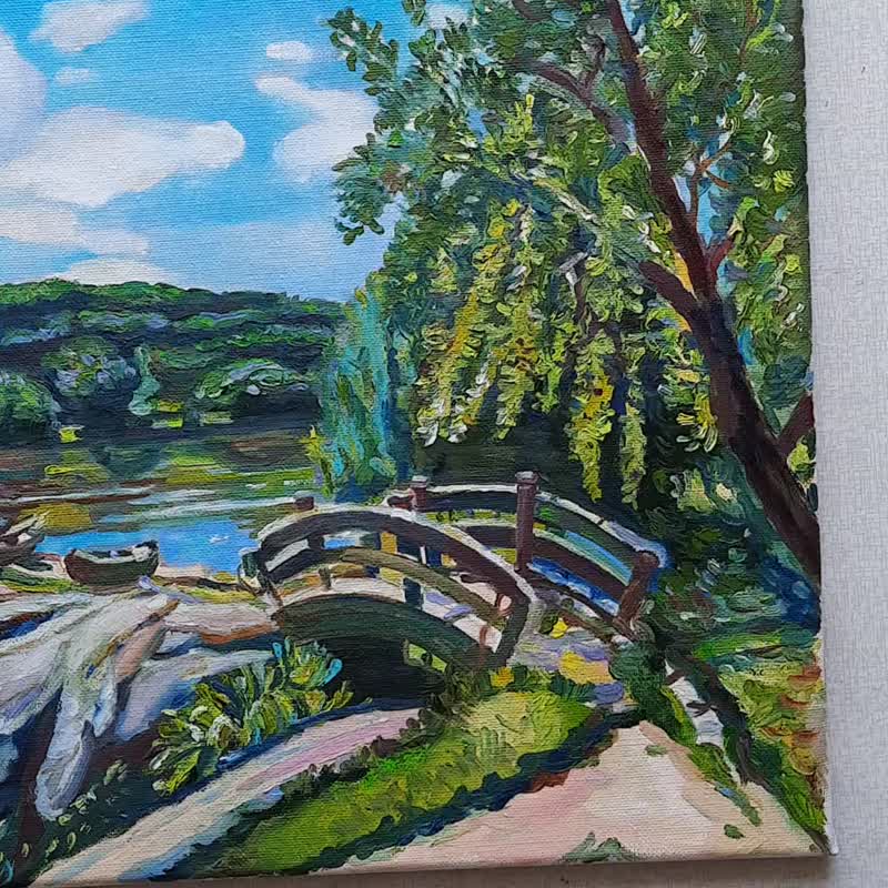 River Painting  Landscape Art Original Art  Oil Painting  Oil On Canvas - 壁貼/牆壁裝飾 - 其他材質 綠色