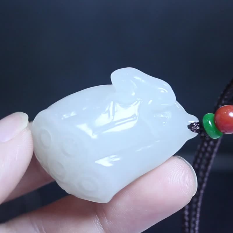 【蛙鳴富貴】哇哇來財吊墜|和田玉蓮蓬項鏈|青蛙掛件毛衣鏈 - 項鍊 - 玉石 白色