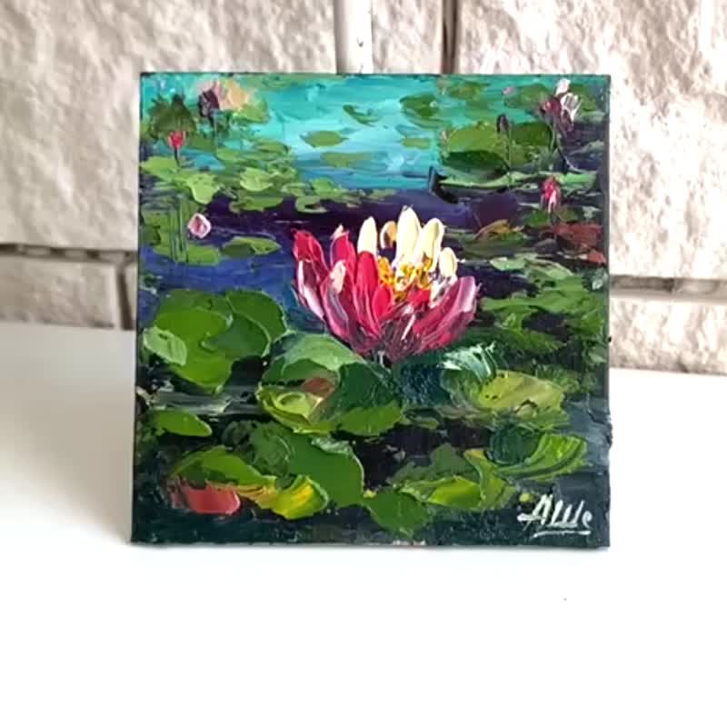 Water lily painting Original oil painting Pond landscape painting Abstract art - 海報/掛畫 - 其他材質 多色