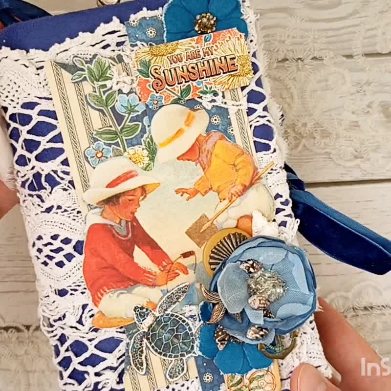 Summer beach junk journal Vacation ocean journal Travel sealife vacation - 筆記本/手帳 - 紙 藍色