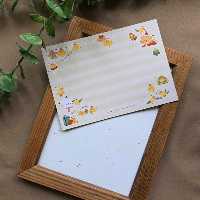 【24時間スピード発送】クリスマス準備中 プリンひよこ手描きポストカード10 - はがき・メッセージカード - 紙 カーキ