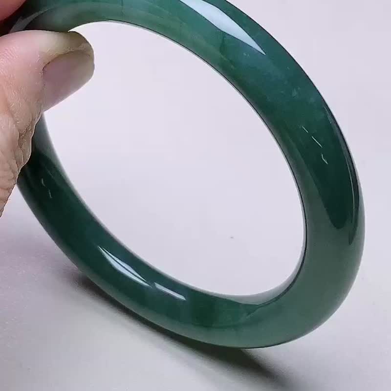 冰種 天然翡翠 緬甸 A玉 玉鐲 • 冰種藍水翡翠圓鐲 - 手鍊/手環 - 玉石 藍色