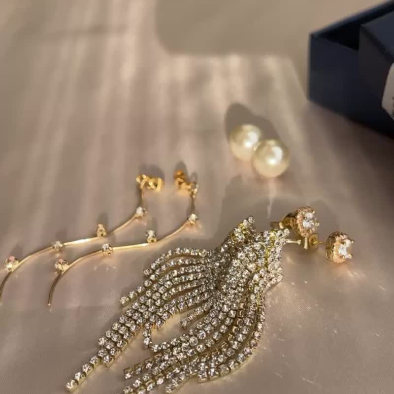 Lucky Bag Wedding Earrings Hypoallergenic Pearl Pearl Diamond Lane Zirconia Party Contest Dress - Earrings & Clip-ons - Other Metals Gold