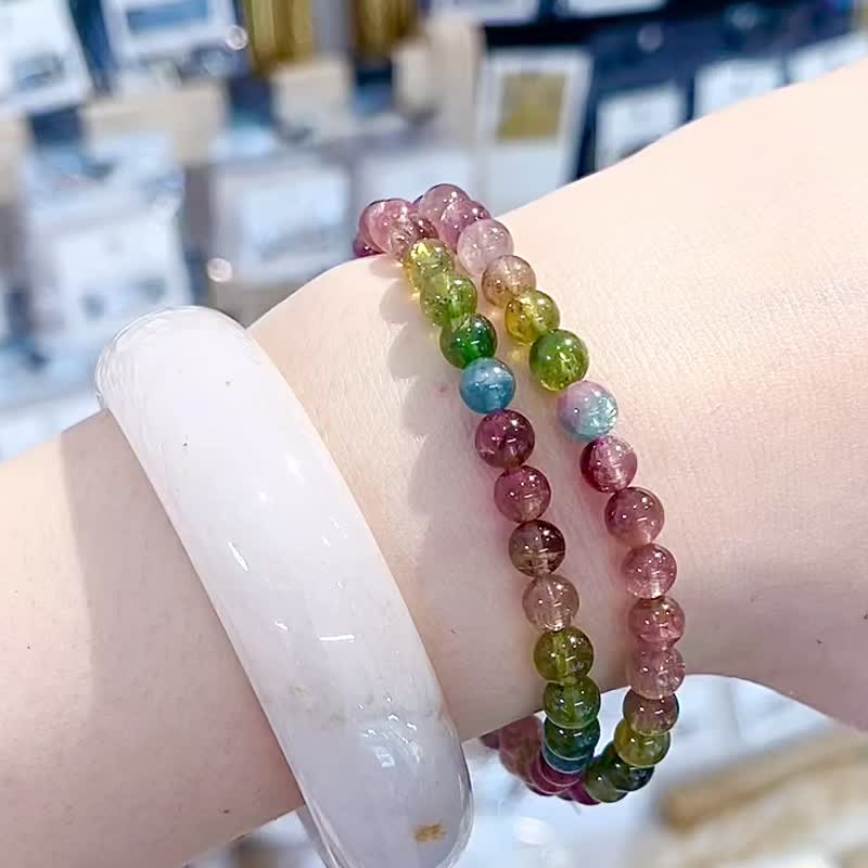小精品收藏阿富汗濃色帶西瓜碧璽雙圈手鍊多方面磁場能量 - 手鍊/手環 - 水晶 多色
