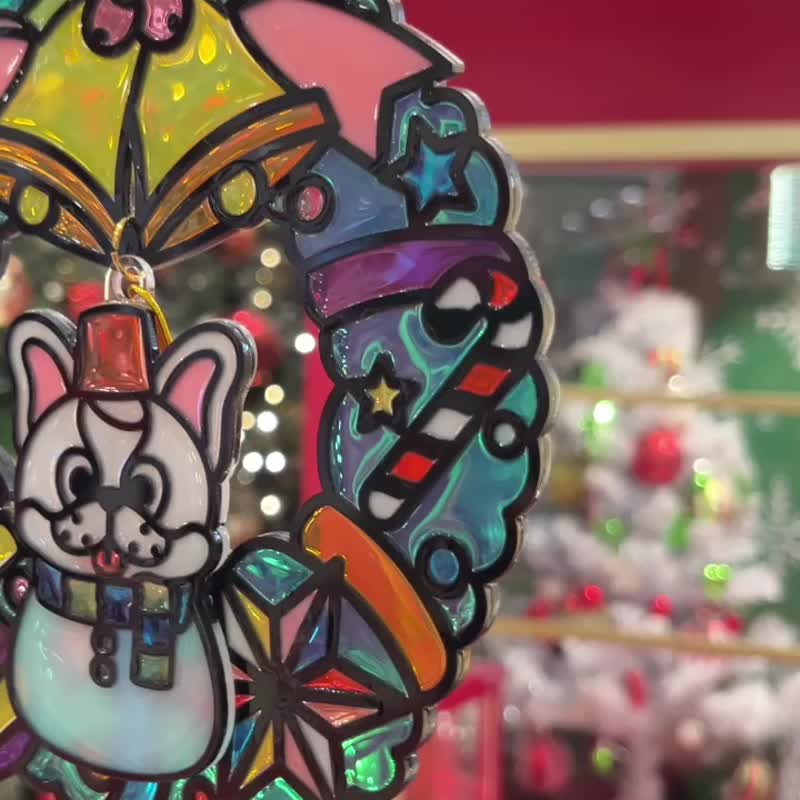 【Moko Bastet】Christmas Wreath Painted Decoration (Christmas Gift) - ของวางตกแต่ง - เรซิน หลากหลายสี