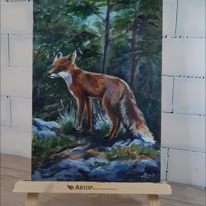 Fox painting Original acrylic painting Forest landscape Woodland animal art - โปสเตอร์ - วัสดุอื่นๆ หลากหลายสี