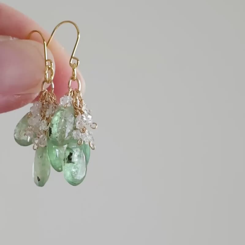 グリーンカイヤナイト ハーキマーダイヤモンド 水晶 ピアス イヤリング ピアスチャーム - 耳環/耳夾/耳骨夾 - 石頭 綠色