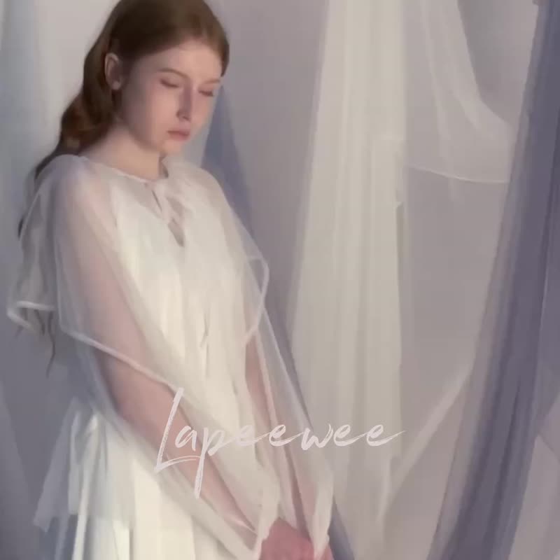 蝴蝶結透網紗上衣 - 女上衣/長袖上衣 - 其他材質 透明