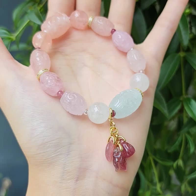 摩根石 綠柱石 回紋 碧璽 金魚 順利 智慧 吉祥 手鍊 單品 禮物 - 手鍊/手環 - 寶石 粉紅色