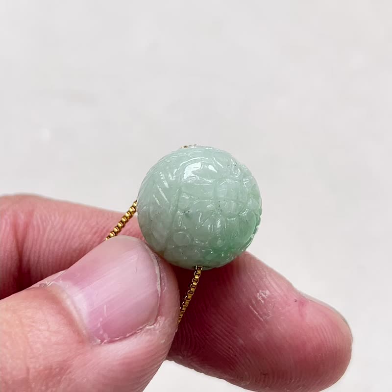 冰糯綠翡翠雕花路路通 | 天然緬甸玉翡翠A貨 - 項鍊 - 玉石 綠色