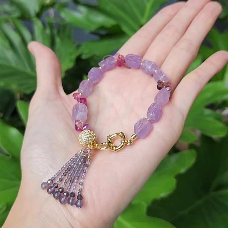 紫水晶龍龜 榮譽歸來 碧璽 堇青石 流蘇 智慧 手鍊 單品 禮物 - 手鍊/手環 - 寶石 粉紅色