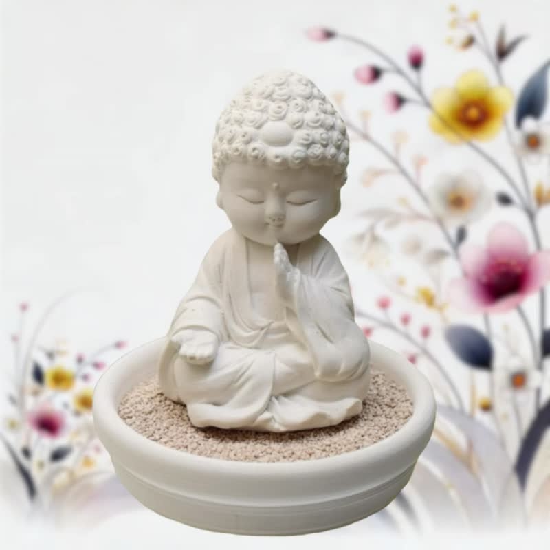 Miniature little meditation Guanyin G2 with small dish holder - Fragrances - Other Materials White