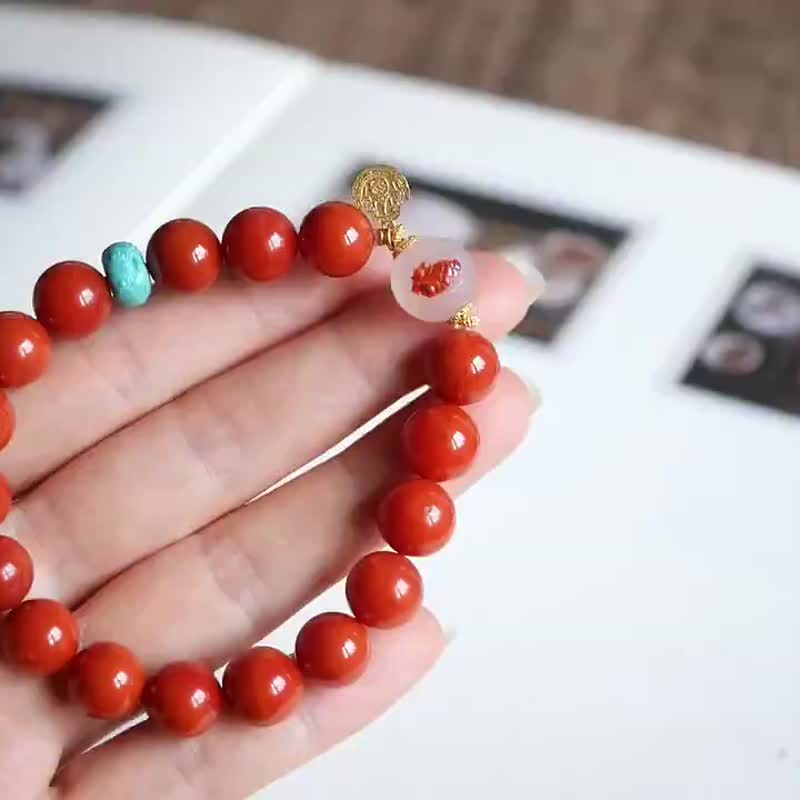 Fine red jade. Sichuan material Nanhong A-20240714-026. Life Spirit Number 1 - Bracelets - Gemstone 