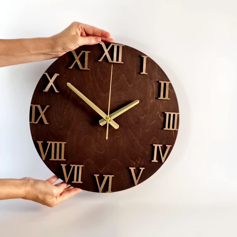 Wooden wall clock Unique wall clock Art wall clock Silent wall clock - นาฬิกา - ไม้ สีนำ้ตาล