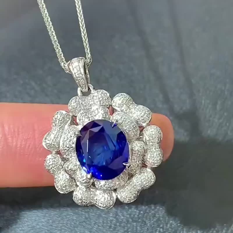 皇家藍寶石吊墜 3.21克拉 - 項鍊 - 寶石 