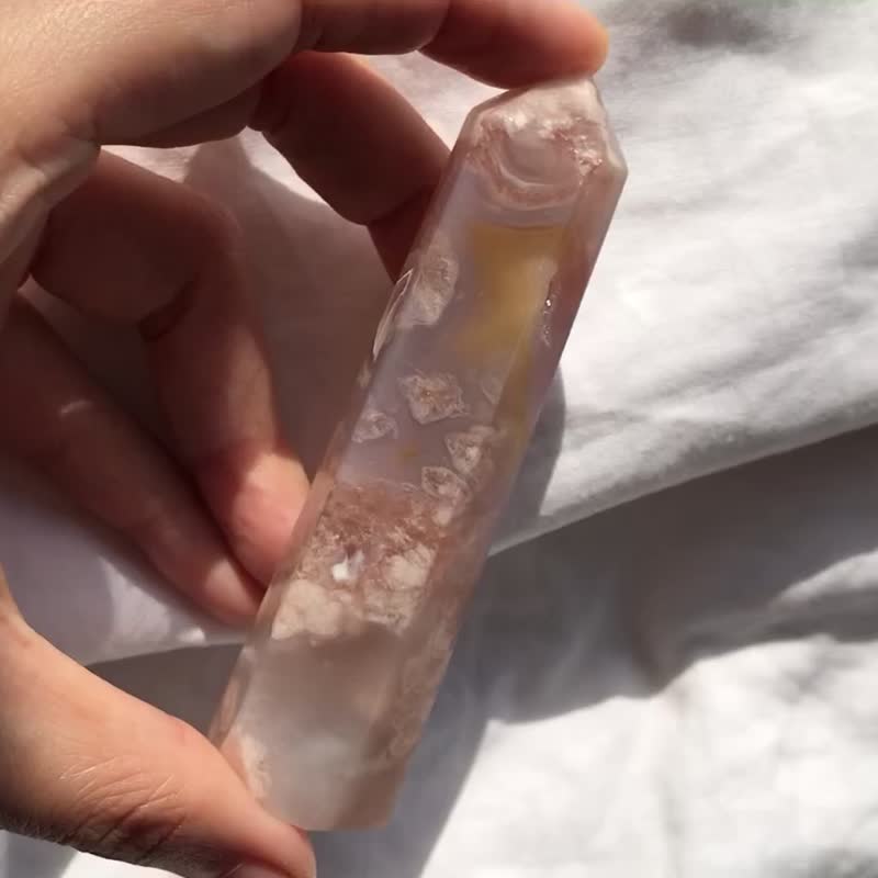 天然水晶 櫻花瑪瑙柱 少女粉櫻花瑪瑙 擺設 水晶原礦 原石 - 擺飾/家飾品 - 水晶 粉紅色