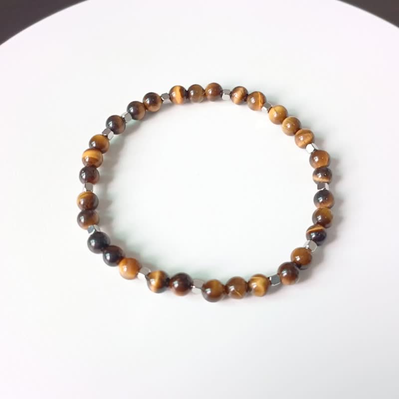 虎眼石-鋼-水晶手鍊-招財-附大顆粒白水晶消磁石 - 手鍊/手環 - 水晶 橘色