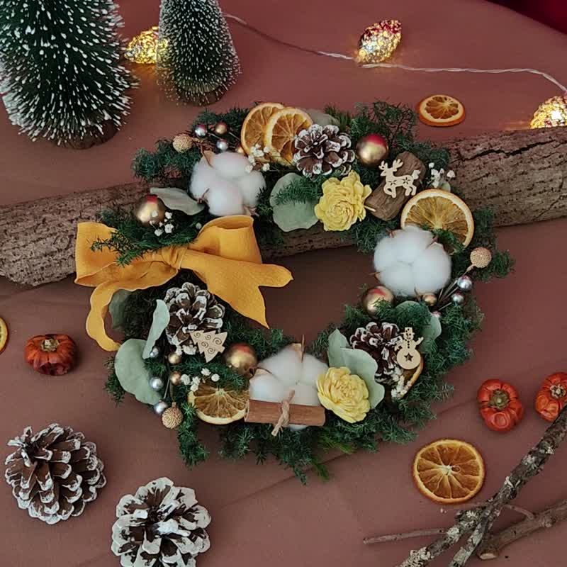 [Christmas Gift Box] WR32 Orange Forest Christmas Wreath/Christmas Decoration/Christmas Gift/Christmas Decoration - ช่อดอกไม้แห้ง - พืช/ดอกไม้ หลากหลายสี