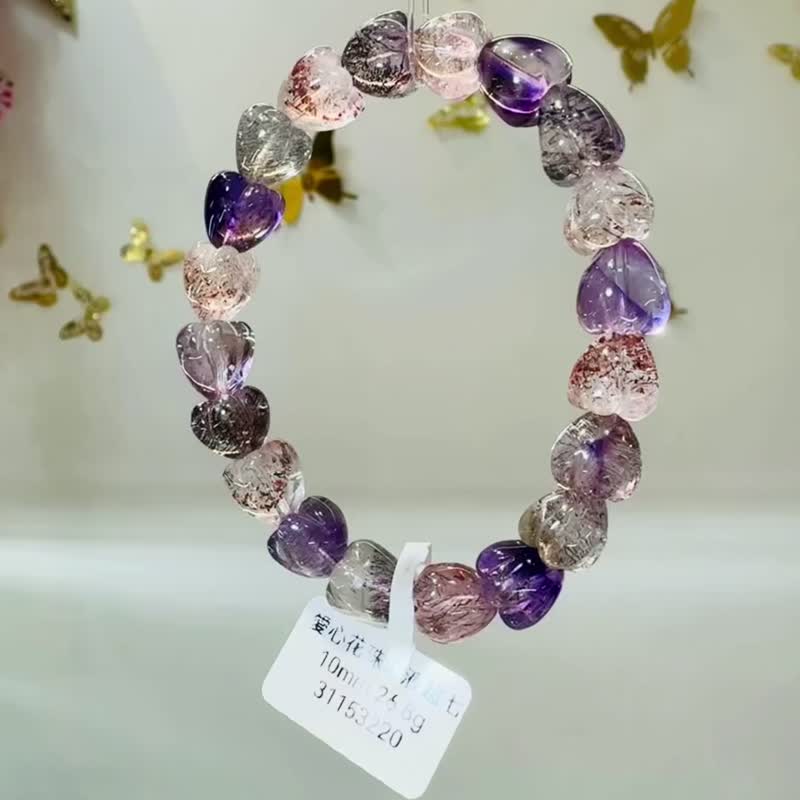 小精品愛心花珠多礦彩超七10mm26.8g彼岸花毒液草莓三輪骨幹水晶 - 手鍊/手環 - 水晶 多色
