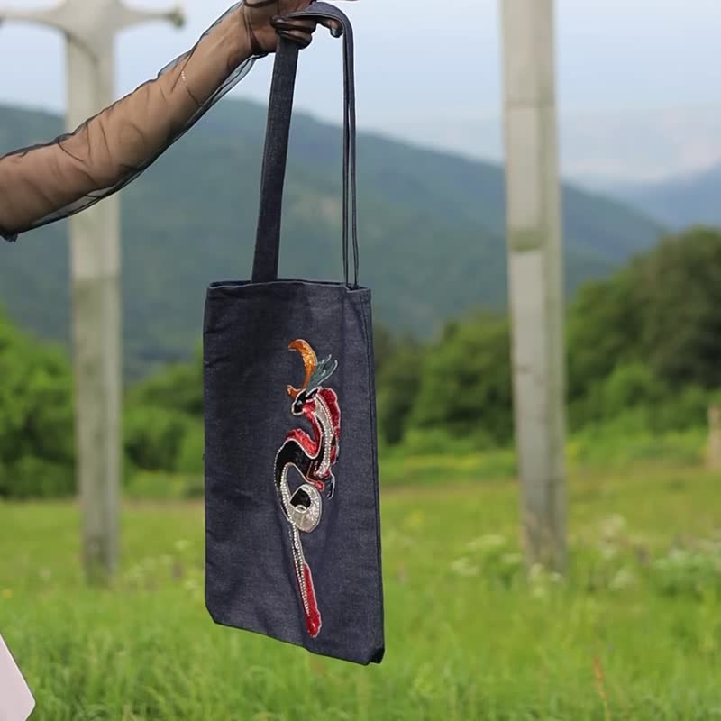 Bead hand embroidered shopper - 手提包/手提袋 - 棉．麻 多色