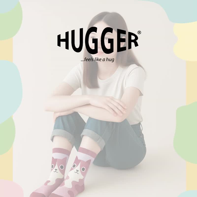 HUGGER 舒適中筒棉襪 快樂恐龍 成人襪 22-28cm適穿 台灣設計製造 - 襪子 - 棉．麻 藍色
