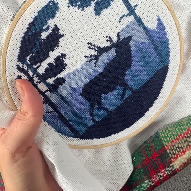 Mountain Landscape with a Deer Cross Stitch PDF Pattern 十字繡 - Knitting, Embroidery, Felted Wool & Sewing - Other Materials 