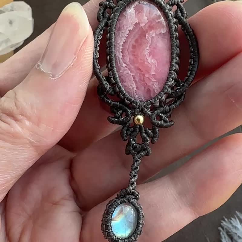 N1188 民族風 蠟線編織 紅紋石 月亮石 銅珠 頸鏈 (可調長度) - 項鍊 - 寶石 咖啡色