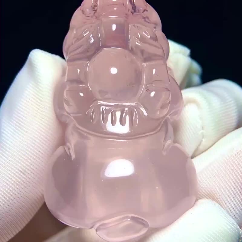 天然莫桑比克粉水晶貔貅吊墜雕工精美 造型飽滿 晶體透徹干淨無 - 手鍊/手環 - 水晶 