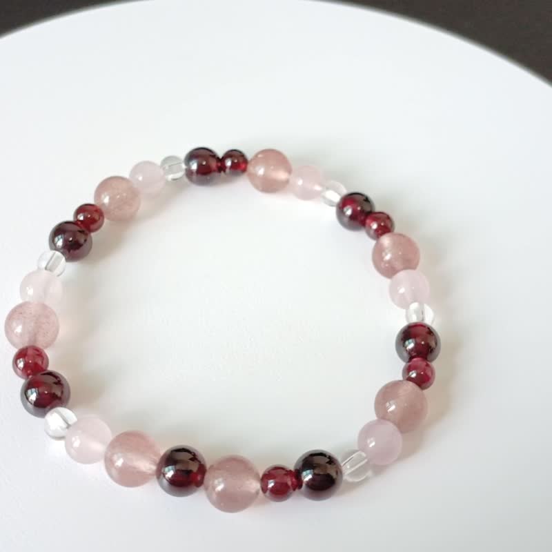 Crystal Bracelet- Stone-White Quartz-Rose Quartz-Strawberry Quartz-Stabilize Emotions - Bracelets - Crystal Red