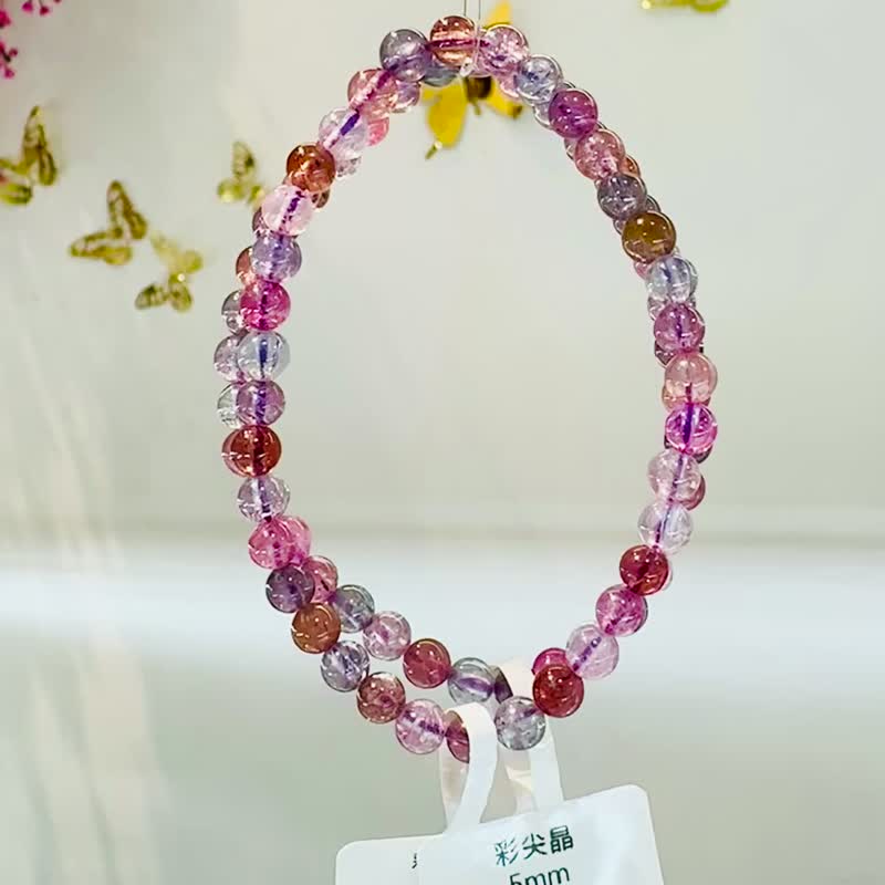 天然高冰體彩尖晶石5mm水晶增加溝通能力自信與勇敢寶石不改手圍 - 手鍊/手環 - 寶石 多色